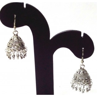 Silver Oxidized Earring Ethnic Imitation Jhumki Jewelry Hook Dangle Drop EA373